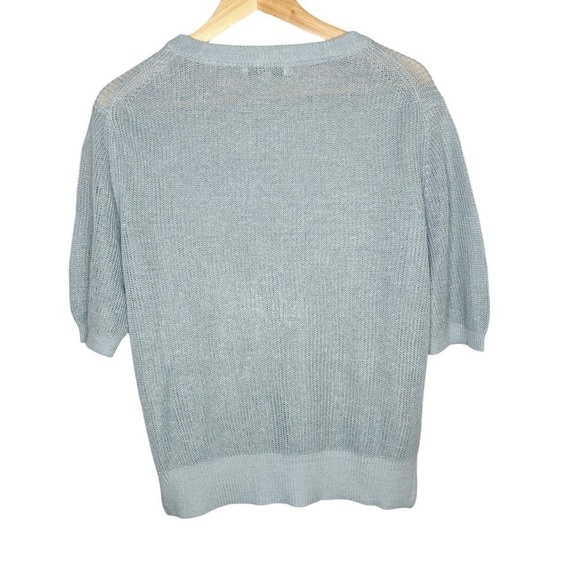 White + Warren Linen Blue Boxy Knit Women's Size Medium - Picture 2 of 5